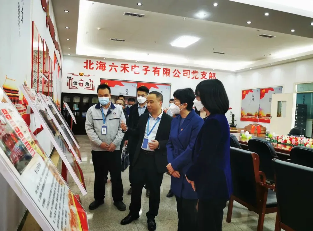 市委组织部调研组参观六禾电子党建文化墙